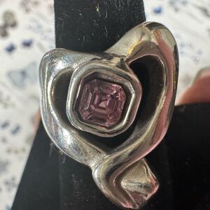 UNO de 50 Silver and Purple Asymmetrical Heart Ring